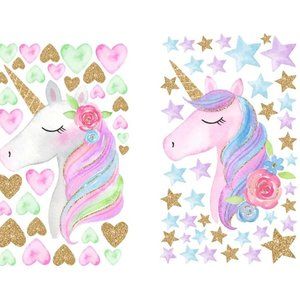 Unicorns Hearts & Stars Vinyl Removeable Wall Decals NIP